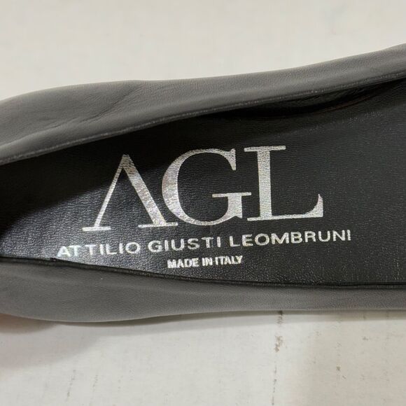 AGL Attilio Giusti Leombruni Round Cap Toe Black Ballet Flats Silver Bar Accent - Picture 8 of 9